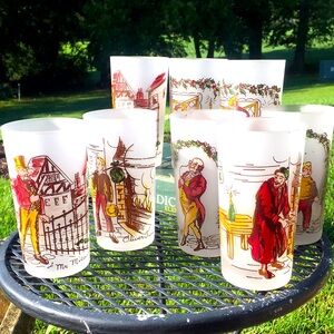 Vintage Hazel Atlas Frosted highball size complete Dickens setGlasses Se…